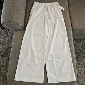 Athleta Paradise Wide Leg White Casual Linen Blend Coastal Relaxed Pants Medium